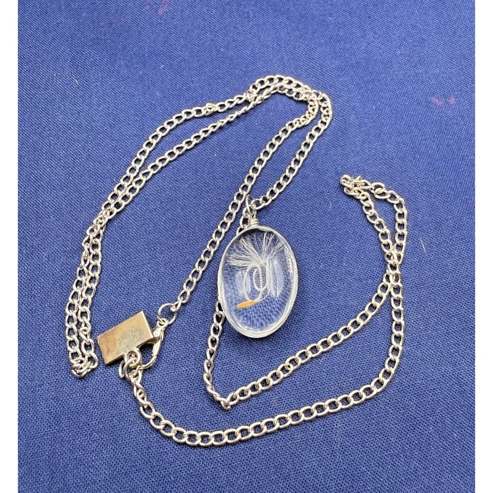 Vintage Lucite WISH Necklace Dandelion‎ Seed Clear Oval